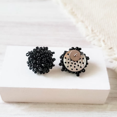 Black 15mm Small Seed Bead Topper, 1 Pair, Seed Bead #29
