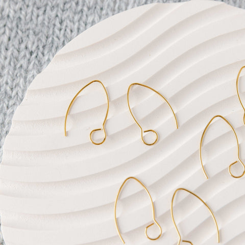 Gold Large Loop V Ear Wires (5mm Surgical Stainless Steel Marquise Hooks), 20 Pieces, Earring Hook #57