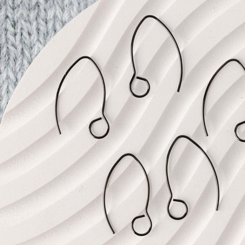 Black Large Loop V Ear Wires (5mm Surgical Stainless Steel Marquise Hooks), 20 Pieces, Earring Hook #60
