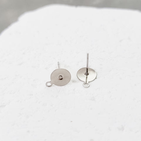 Bulk 5mm Silver Flat Pad Earring Posts Connectors With Loop, 100 Pieces, Stud #51