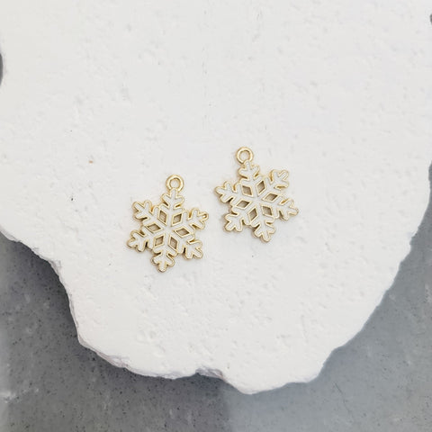 Gold and White Snowflake Enamel and Alloy Pendant Charm, 10 Pieces, Charm #22