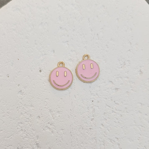 Pink Happy Face Enamel and Alloy Pendant Charm, 10 Pieces