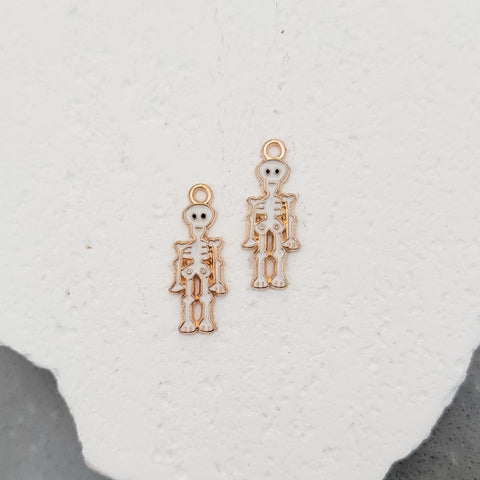 Skeleton (White and Gold) Enamel and Alloy Pendant Charm, 10 Pieces, Charm #10