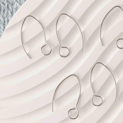 Silver Large Loop V Ear Wires (5mm Surgical Stainless Steel Marquise Hooks), 20 Pieces, Earring Hook #58
