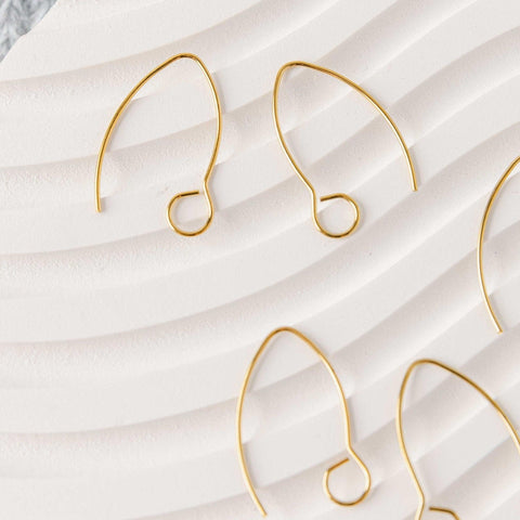 Gold Large Loop V Ear Wires (5mm Surgical Stainless Steel Marquise Hooks), 20 Pieces, Earring Hook #57