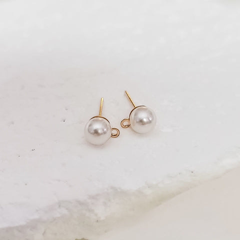 Gold 6mm Imitation Pearl Stud Connector with Stainless Steel Posts, 10 Pieces, Stud #74