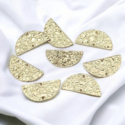 Brass Hammered Semicircle 2-Hole Connectors, 10 Pieces, Connector #43