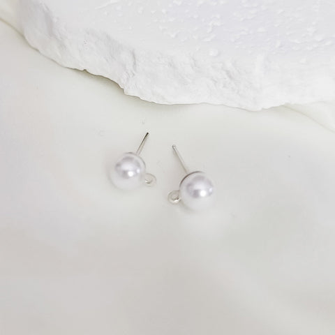 Silver 6mm Imitation Pearl Stud Connector with Stainless Steel Posts, 10 Pieces, Stud #75