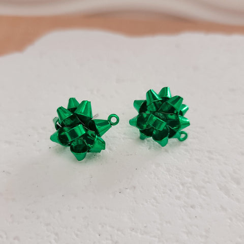 Holiday Green Gift Box Stainless Steel Bow Stud Connector, 1 Pair, Bow #29