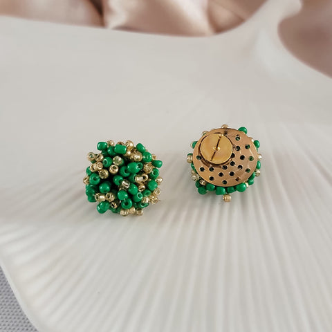 Green and Gold Mix 15mm Small Seed Bead Topper, 1 Pair, Seed Bead #61