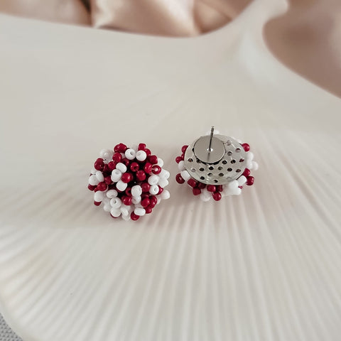 Maroon and White Mix 15mm Small Seed Bead Topper, 1 Pair, Seed Bead #68