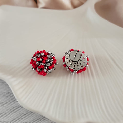 Red and Silver Mix 15mm Small Seed Bead Topper, 1 Pair, Seed Bead #71