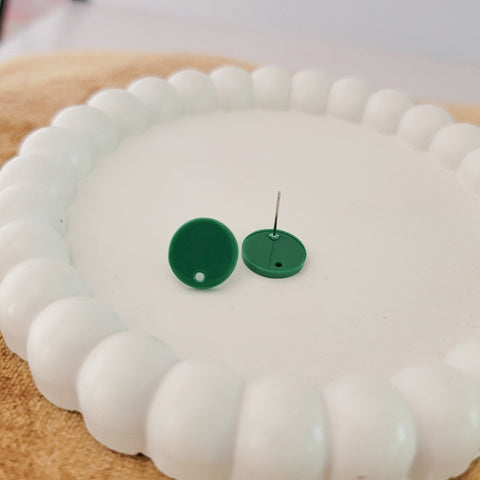 Satin Emerald Green Acrylic Circle Stud Earring (14mm), 10 Pieces, Acrylic Stud #26