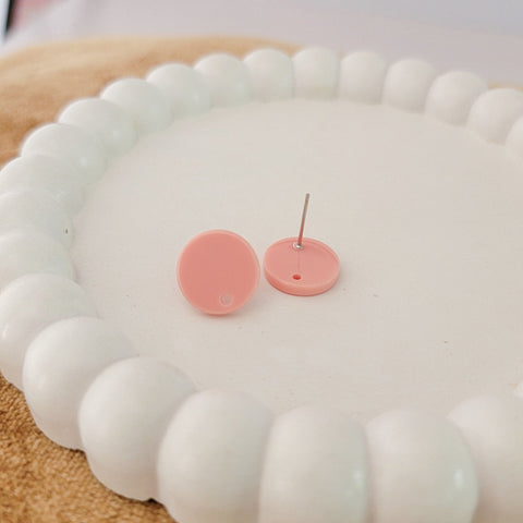 Satin Peachy Pink Acrylic Circle Stud Earring (14mm), 10 Pieces, Acrylic Stud #19