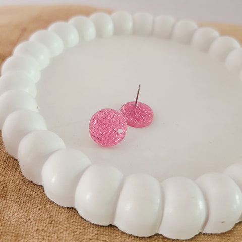 Glitter Bubblegum Pink Acrylic Circle Stud Earring (14mm), 10 Pieces, Acrylic Stud #35