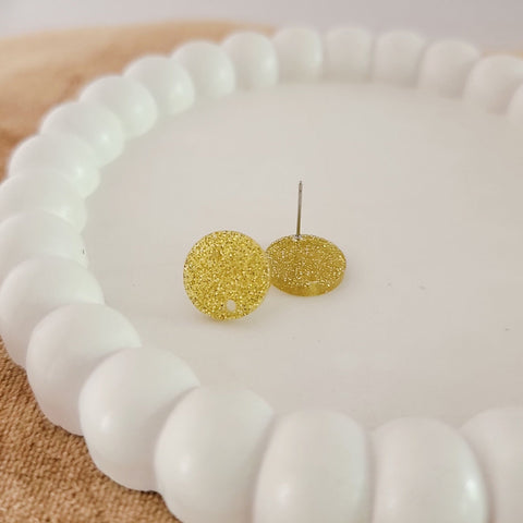 Glitter Yellow Acrylic Circle Stud Earring (14mm), 10 Pieces, Acrylic Stud #47