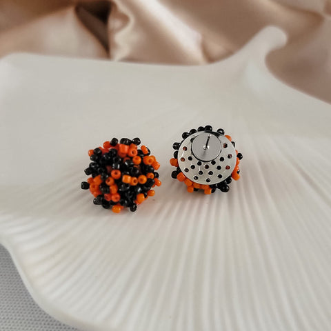 Orange and Black Mix 15mm Small Seed Bead Topper, 1 Pair, Seed Bead #56