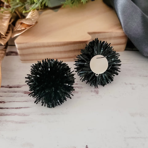 Black Tinsel 30mm Large Stud Topper, 1 Pair, Stud #175