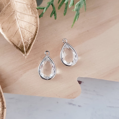 Silver Teardrop Crystal Charms, 10 Pieces, Charm #42