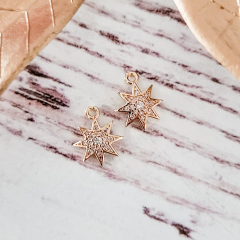 Gold Star Cubic Zirconia Charms, 10 Pieces, Charm #32