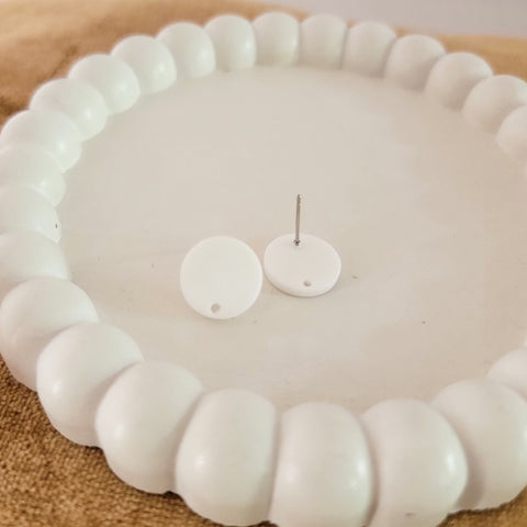 Satin White Acrylic Circle Stud Earring (14mm), 10 Pieces, Acrylic Stud #27