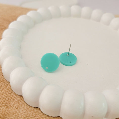 Satin Mint Acrylic Circle Stud Earring (14mm), 10 Pieces, Acrylic Stud #18