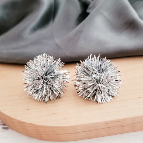 Silver Tinsel 30mm Large Stud Topper, 1 Pair, Stud #176