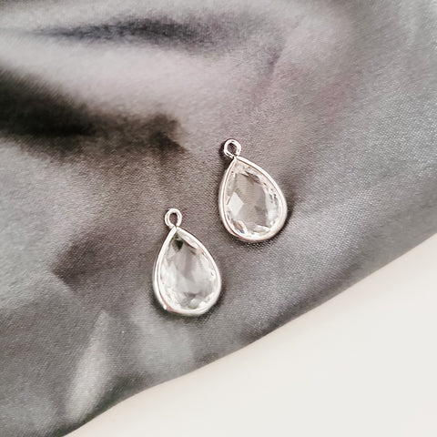 Silver Teardrop Crystal Charms, 10 Pieces, Charm #42