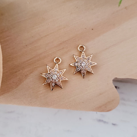 Gold Star Cubic Zirconia Charms, 10 Pieces, Charm #32