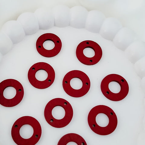 Open Circle 2-Hole CRIMSON Wooden Connectors, 10 Pieces, Wood #52