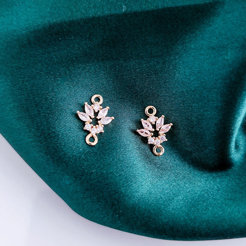 Gold Flower Cubic Zirconia 2-Hole Connectors, 10 Pieces, Connector #12