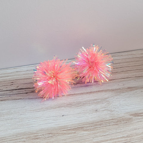 Iridescent Light Pink Tinsel 30mm Large Stud Topper, 1 Pair, Stud #177