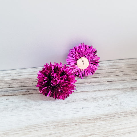 Magenta Tinsel 30mm Large Stud Topper, 1 Pair, Stud #181