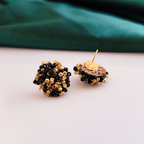 Black and Gold Mix 15mm Small Seed Bead Topper, 1 Pair, Seed Bead #82