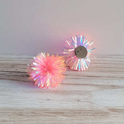Iridescent Light Pink Tinsel 30mm Large Stud Topper, 1 Pair, Stud #177