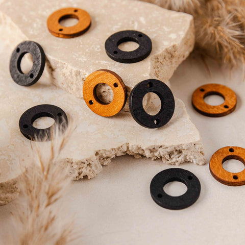 Open Circle 2-Hole Black Wooden Connectors, 10 Pieces, Wood #53