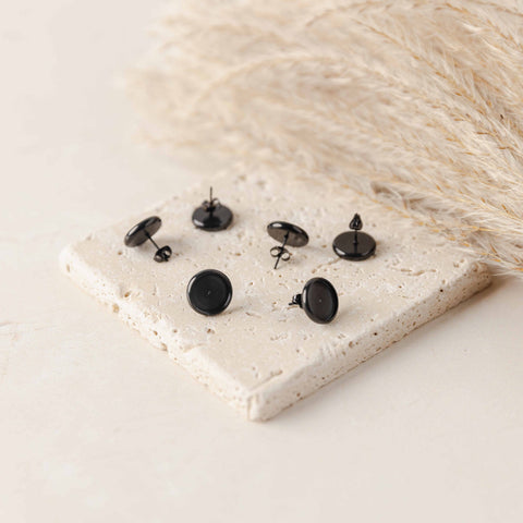 Black 10mm Stainless Steel Stud Bezels (Regular, No Connector Loop), 10 Pieces, Stud #11