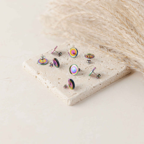 Rainbow 10mm Stainless Steel Stud Bezels (Regular, No Connector Loop), 10 Pieces, Stud #14