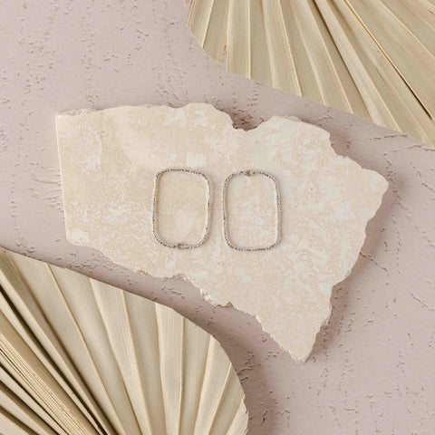 34mm Hammered Silver Rectangle Brass Charm with Hole, 10 Pieces, Charm #62