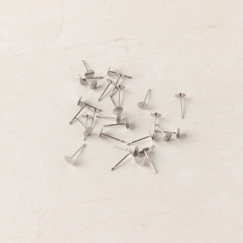 Bulk 5mm Silver Stainless Steel Regular Flat Pad Earring Posts, 100 Pieces, Stud #49