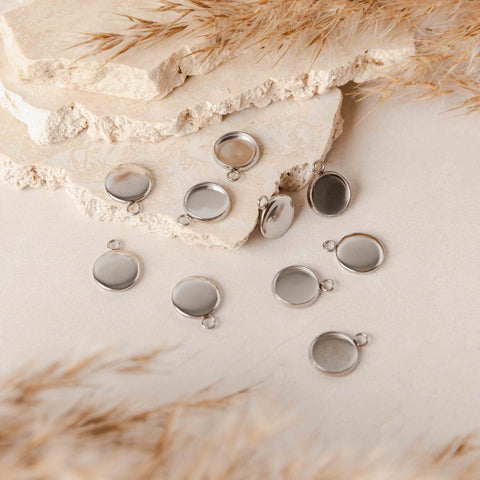 Silver 12mm Stainless Steel Charm Bezels, 10 Pieces, Charm #50