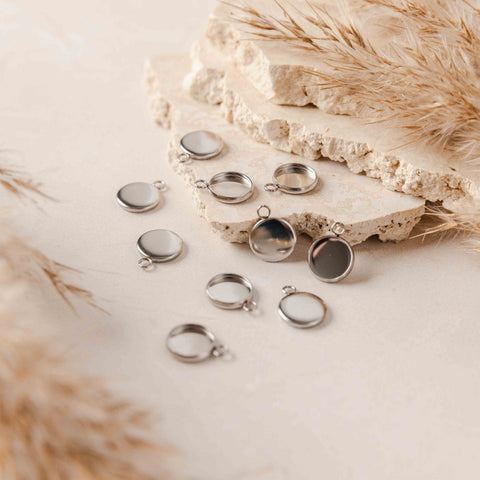 Silver 12mm Stainless Steel Charm Bezels, 10 Pieces, Charm #50