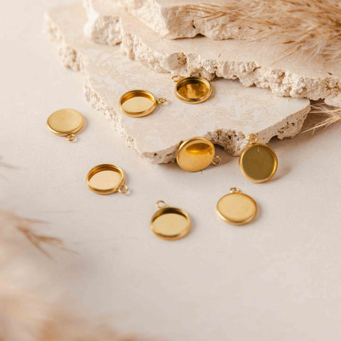 Gold 12mm Stainless Steel Charm Bezels, 10 Pieces, Charm #51