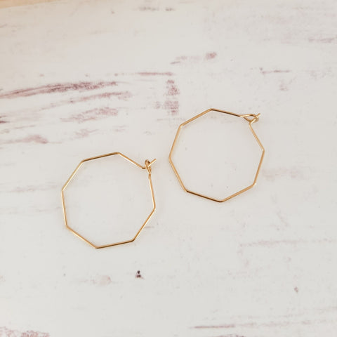Gold 25mm Octagon Wine Hoop Stainless Steel Ear Wires, 10 Pieces, Hoop #46