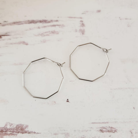 Silver 25mm Octagon Wine Hoop Stainless Steel Ear Wires, 10 Pieces, Hoop #45