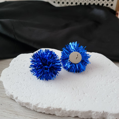 Royal Blue Tinsel 30mm Large Stud Topper, 1 Pair, Stud #171