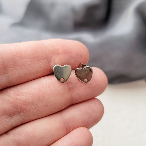 Silver Petite Heart Stud Connector, 10 Pieces, Stud #102