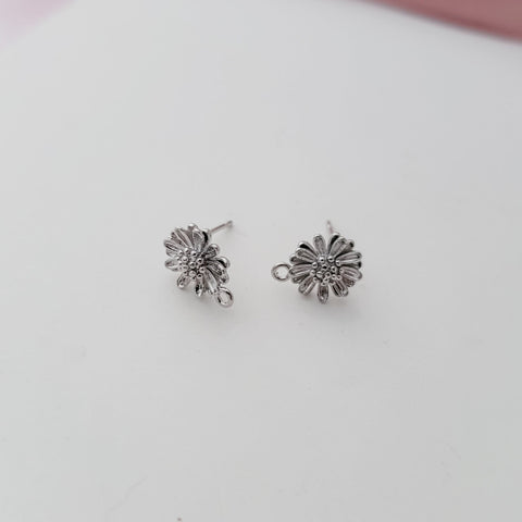 Silver Sunflower 12mm Stud Earring Findings, 10 Pieces, Stud #104