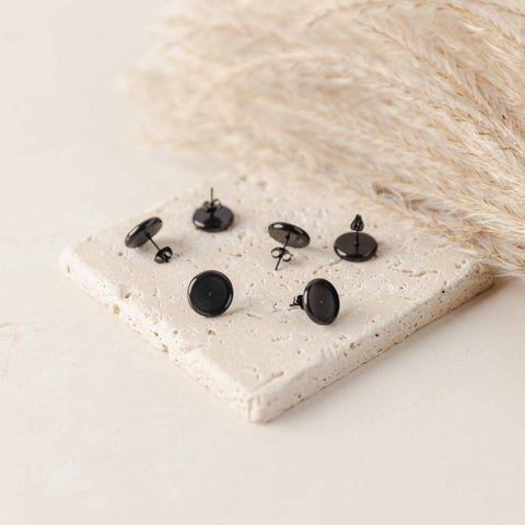 Black 12mm Stainless Steel Stud Bezels (Regular, No Connector Loop), 10 Pieces, Stud #12