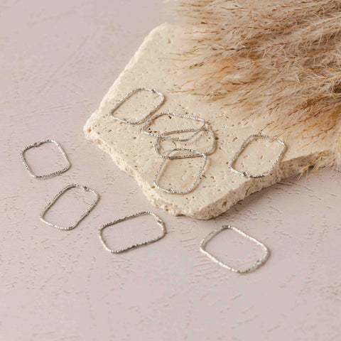 20mm Hammered Silver Rectangle Brass Charm with Hole, 10 Pieces, Charm #61